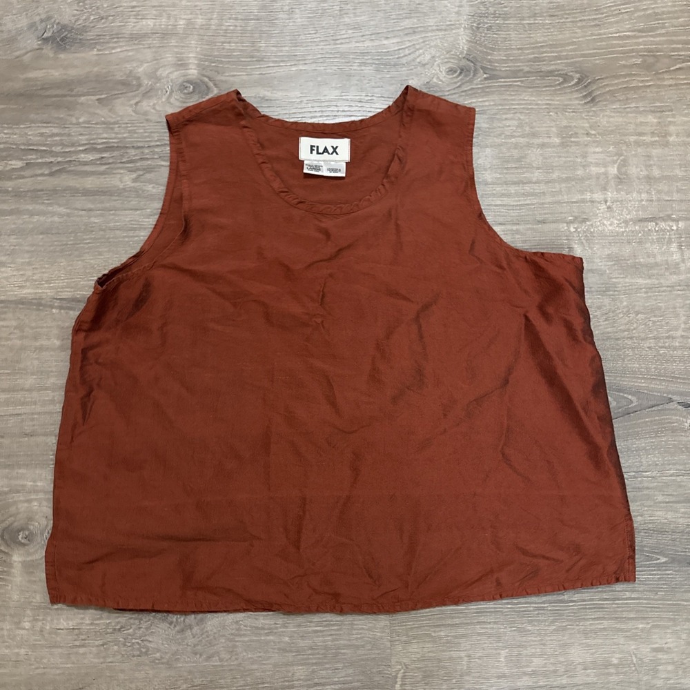 FLAX Jeanne Englehart Rust 100% Silk Tank Top Orange Large Lagenlook FLAW